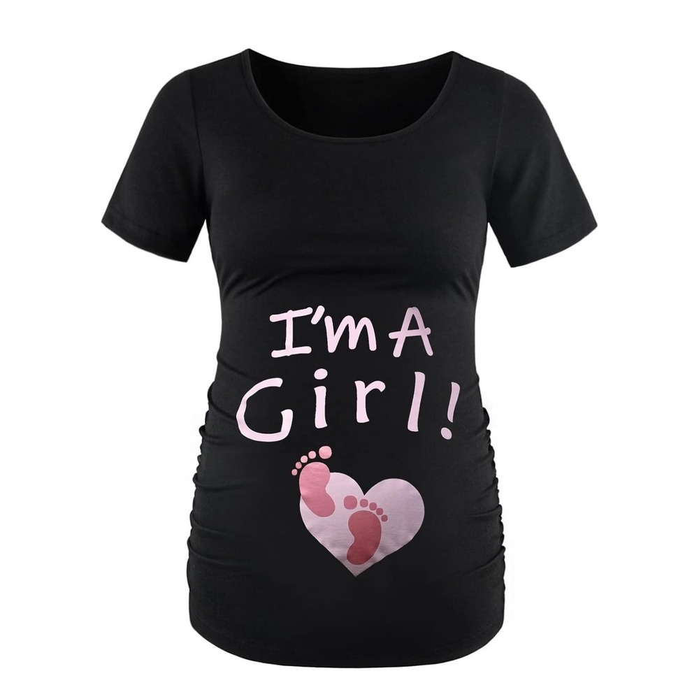 DEBELLY "It's a Girl" Maternity Side Ruched T-Shirt – Black – Medium – NWT